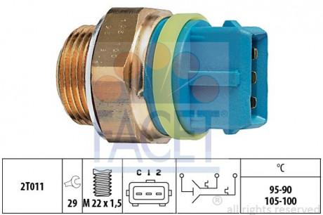 Датчик включення вентилятора Opel Omega B 2.5 / 3.0 TDI 94-03 FACET 7.5677