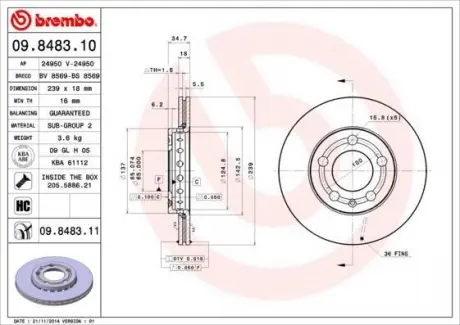 Гальмівний диск Painted disk BREMBO 09.8483.11