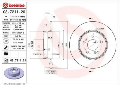 Тормозной диск BREMBO 08.7211.21