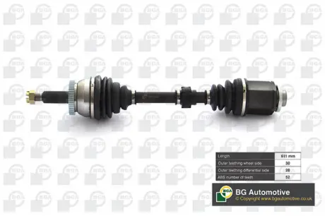 Полуось Hyundai Santa Fe 06-10 / Sorento 10- 2.0 / 2.2CRDi Пр. (30z / 610mm) BGA DS2707R