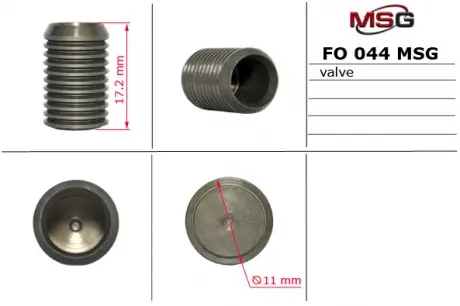 Клапан насоса ГУР ALFA ROMEO, BMW, FIAT, FORD, INFINITI, IVECO, MAZDA, MITSUBISHI, NISSAN, UAZ, VOLVO MSG FO044VALVE