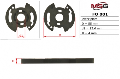 Плита насоса ГУР нижняя FORD COUGAR 1998-2001, FOCUS 1998-2004, MONDEO 1996-2001 MSG FO001LPLATE