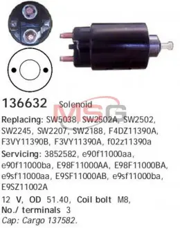 Фото 1 - реле втягивающее стартера CARGO 136632 Реле втягивающее стартера CARGO 136632 (фото 1)