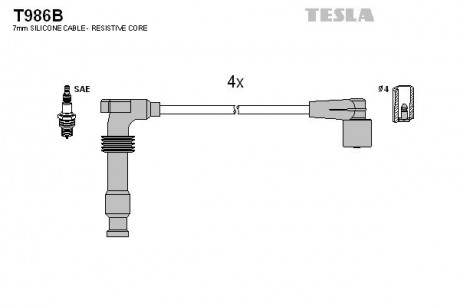 Кабель зажигания, к-кт Chevrolet Evanda, Lacetti, Nubira, Tacuma 1,8, 2,0 0,5 Opel 95-04 TESLA T986B