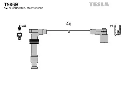 Кабель зажигания, к-кт Chevrolet Evanda, Lacetti, Nubira, Tacuma 1,8, 2,0 0,5 Opel 95-04 TESLA T986B