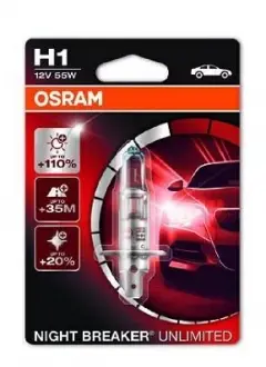Автолампа Night Breaker Unlimited H1 P14,5s 55 W прозрачно-голубая OSRAM 64150NBU01B (фото 1)