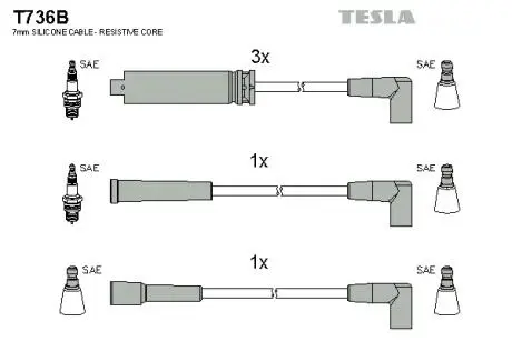 Провод высоковольтный DAEWOO NEXIA 1.5 8V FLH к-т с металлическими наконечниками TESLA T736B