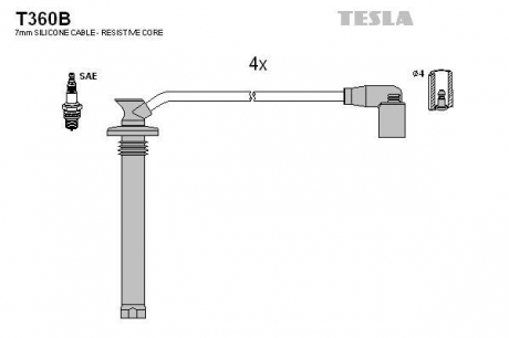 Комплект высоковольтных проводов TESLA T360B