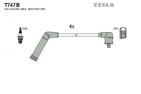 Кабель зажигания, к-кт HY, Kia 92- 1,0; 1,1; 1,3; 1,5 TESLA T747B