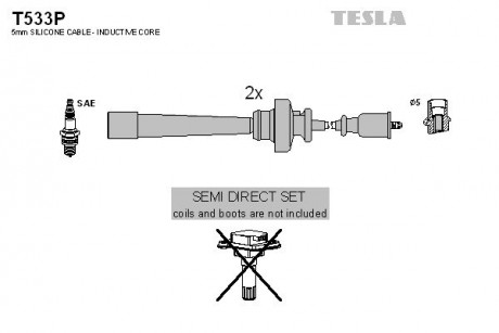 Кабель зажигания, к-кт Mitsubishi 95-1,6; 1,8; 2,0; 2,4 TESLA T533P