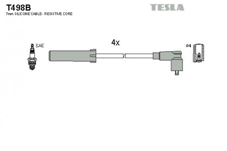 Кабель зажигания, к-кт Citroen, Peugeot, Fiat, Lancia 91-04 2,0 TESLA T498B