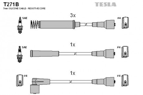 Кабель зажигания, к-кт Opel Calibra, Vectra, Kadet 88-95 1,8; 2,0 TESLA T271B