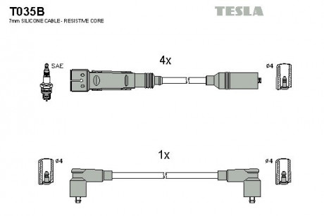 Кабель зажигания, к-кт WAG 84-92 1,6; 1,8; 2,0 | SAE соединнение свечи TESLA T035B