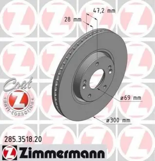 Тормозной диск перед вент Hyundai Sonata NF-Tucso ZIMMERMANN 285351820