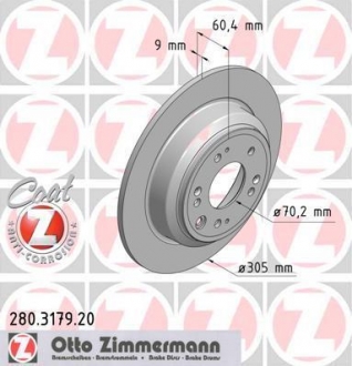 Тормозной диск зад Accord c 2008г (305x9) ZIMMERMANN 280317920