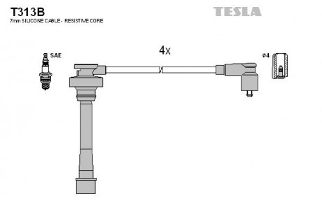 Кабель зажигания, к-кт Chery Tiggo 2.4 12.05 - Mitsubishi 4G64 TESLA T313B