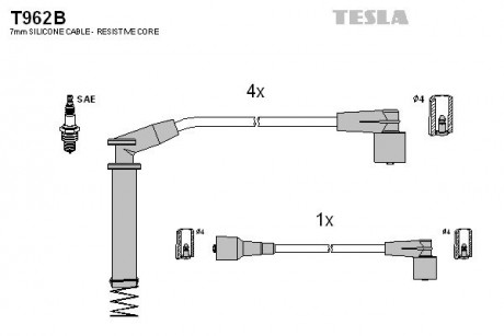 Кабель зажигания, к-кт Opel Kadet, Astra, Corsa 86-98 1,2; 1,4; 1,6 TESLA T962B