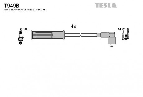 Кабель зажигания, к-кт Renault Kangoo, Laguna, Megane 1,4; 1,6 97- TESLA T949B