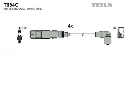 Кабель запалювання, к-кт VW, Audi, Seat, Skoda 99- 1,6; 2,0 TESLA T854C