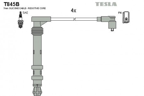 Кабель зажигания, к-кт Lancia, Fiat 95-01, Doblo 01-1,6 TESLA T845B