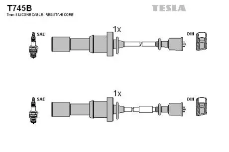 Кабель запалювання, к-кт HY Santa Fe, Sonata 2.0,2.4 01-; Kia Magentis 2.0 01- TESLA T745B