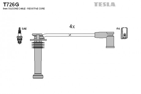 Кабель зажигания, к-кт Ford 98-2004 1,6; 1,8; 2,0 TESLA T726G (фото 1)