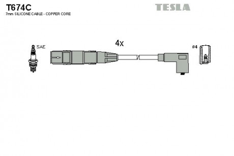 Кабель зажигания, к-кт VAG 95-1,6; 2,0 TESLA T674C