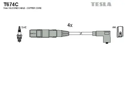 Кабель зажигания, к-кт VAG 95-1,6; 2,0 TESLA T674C