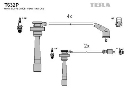 Кабель запалювання, к-кт MMC 06.97-04.00 3.5 6G74 DOHC; Pajero 94-, Pagero Sport 98-3.0 6G72; TESLA T632P