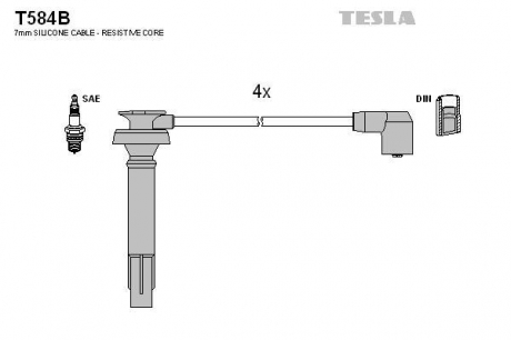 Комплект высоковольтных проводов TESLA T584B