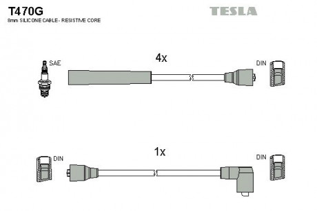 Кабель зажигания, к-кт Ford Sierra 82-93 1,3; 1,6; 1,8; 2,0 TESLA T470G