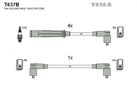 Кабель зажигания, к-кт BMW 75-90 E21; E28; E30 1,6; 1,8 TESLA T437B