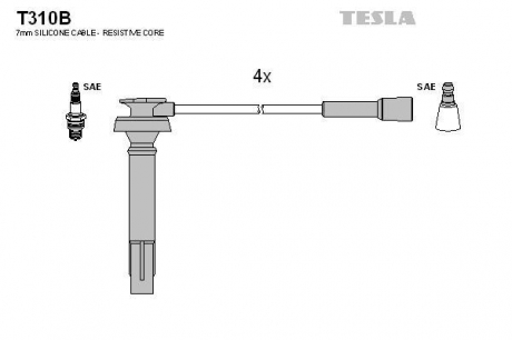 Комплект высоковольтных проводов TESLA T310B