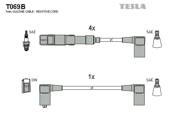 Кабель запалювання, к-кт Аналог TES T740C Mersedes 80-97 1,8; 2,0; 2,3 TESLA T069B (фото 1)