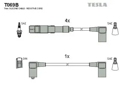 Кабель запалювання, к-кт Аналог TES T740C Mersedes 80-97 1,8; 2,0; 2,3 TESLA T069B