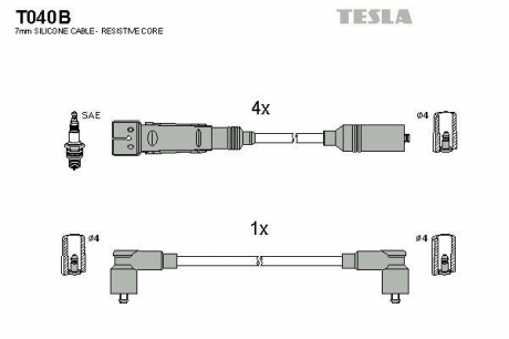 Комплект высоковольтных проводов TESLA T040B (фото 1)