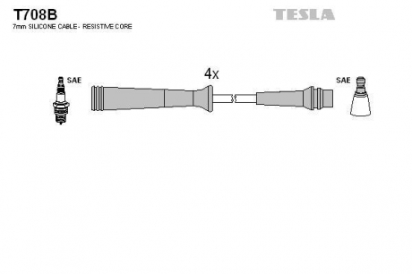 Комплект кабелей зажигания TESLA T708B