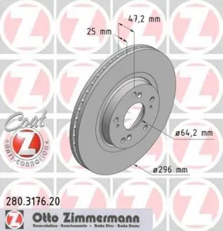 Диск тормозной ZIMMERMANN 280.3176.20