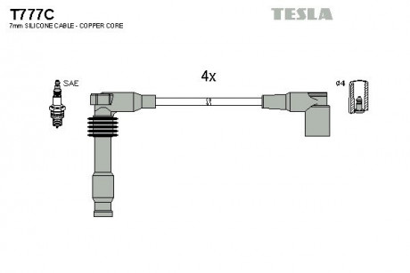 Кабель зажигания, к-кт Chevrolet Evanda, Lacetti, Nubira, Tacuma 1,8, 2,0 0,5 Opel 95-04 | ORIGINAL TESLA T777C