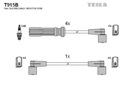 Кабель зажигания, к-кт Volvo 740,940,960 85-98 2,0; 2,0 Turbo; 2,3; 2,3 Turbo TESLA T915B