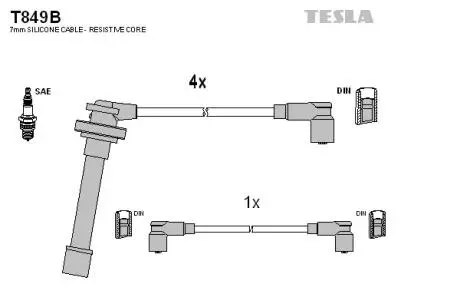 Кабель запалювання, к-кт Nissan Primera P10, P11, Sunny 90-02 TESLA T849B