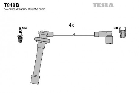 Кабель зажигания, к-кт Nissan Almera N15, Primera P10, P11, Sunny 90-01 TESLA T848B (фото 1)