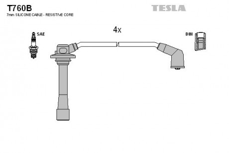 Кабель зажигания, к-кт Mazda 626, MX6 91-1,8; 2,0 TESLA T760B (фото 1)