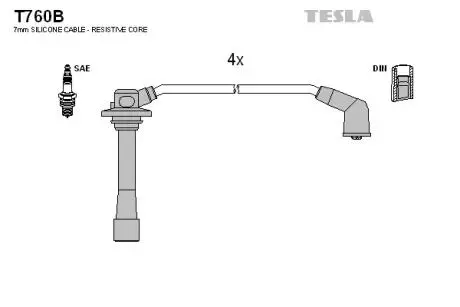 Кабель зажигания, к-кт Mazda 626, MX6 91-1,8; 2,0 TESLA T760B