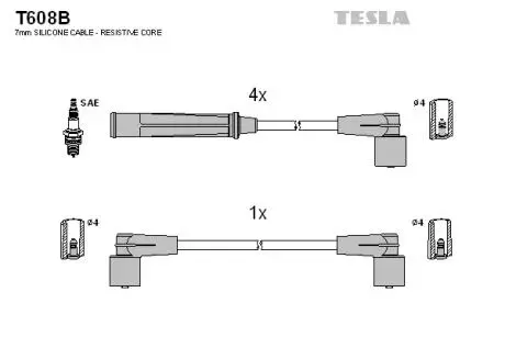 Кабель запалювання, к-кт Volvo 740,940,960 83-93 2,0; 2,3 TESLA T608B