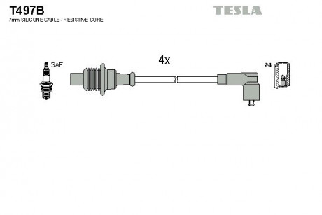 Кабель зажигания, к-кт Citroen, Peugeot 87-1,6; 1,8; 1,9; 2,0 TESLA T497B