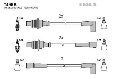 Кабель запалювання, к-кт Citroen, Peugeot 86-94 1,5; 1,6; 1,9 TESLA T496B