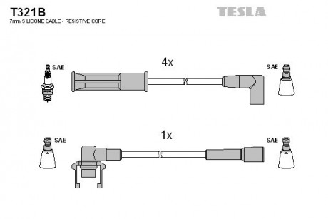 Кабель зажигания, к-кт Renault 88-1,2; 1,4 TESLA T321B