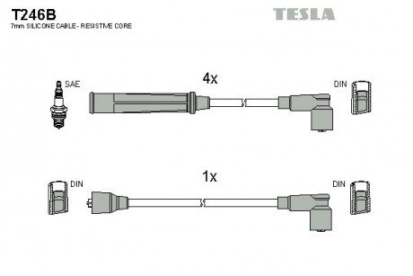 Кабель запалювання, к-кт Mazda 626,929 79-87 1,6; 2,0i TESLA T246B