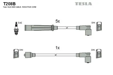 Кабель запалювання, к-кт Audi 100 80-84 1,9; 2,0; 2,1GT; 2,2 TESLA T208B